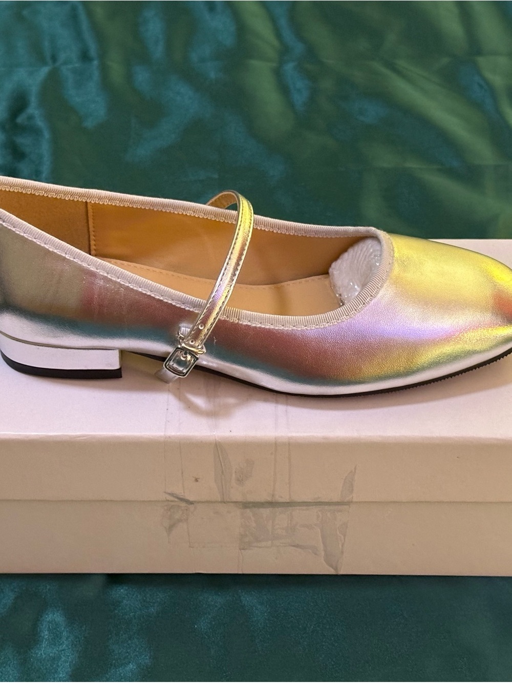 Sz 7 Silver Evening Mary Jane Flats BNIB Adjustable Strap